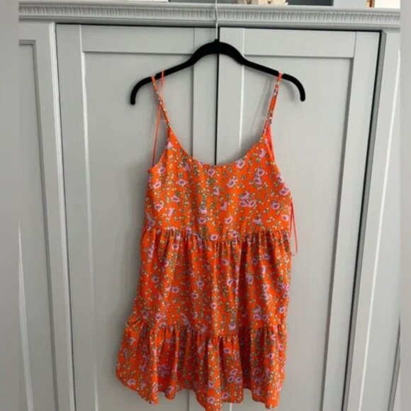 Spaghetti strap, bright orange, purple and blue floral sundress - Picture 4 of 4